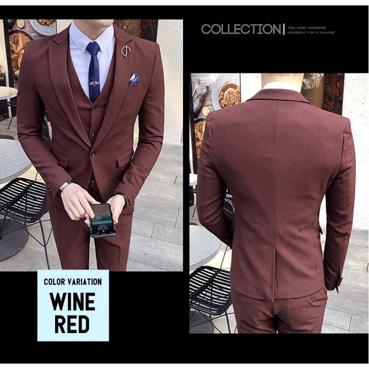 3点メンズスーツセットワインレッド