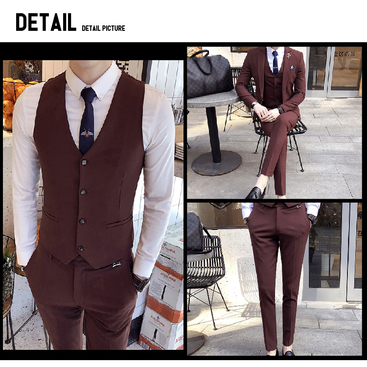 3点メンズスーツセットワインレッド詳細