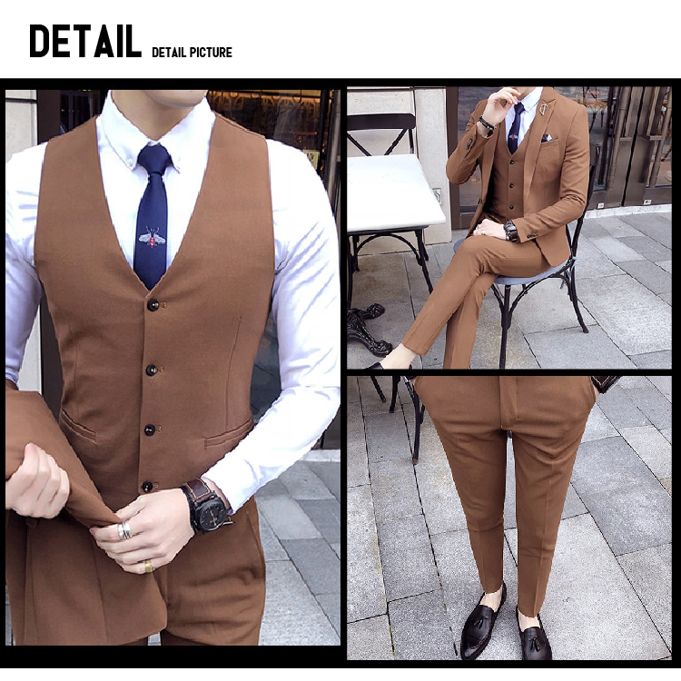 3点メンズスーツセットカーキ詳細