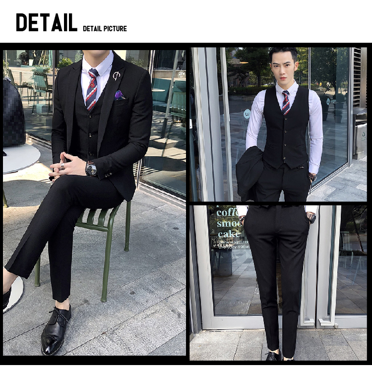 3点メンズスーツセットブラック詳細