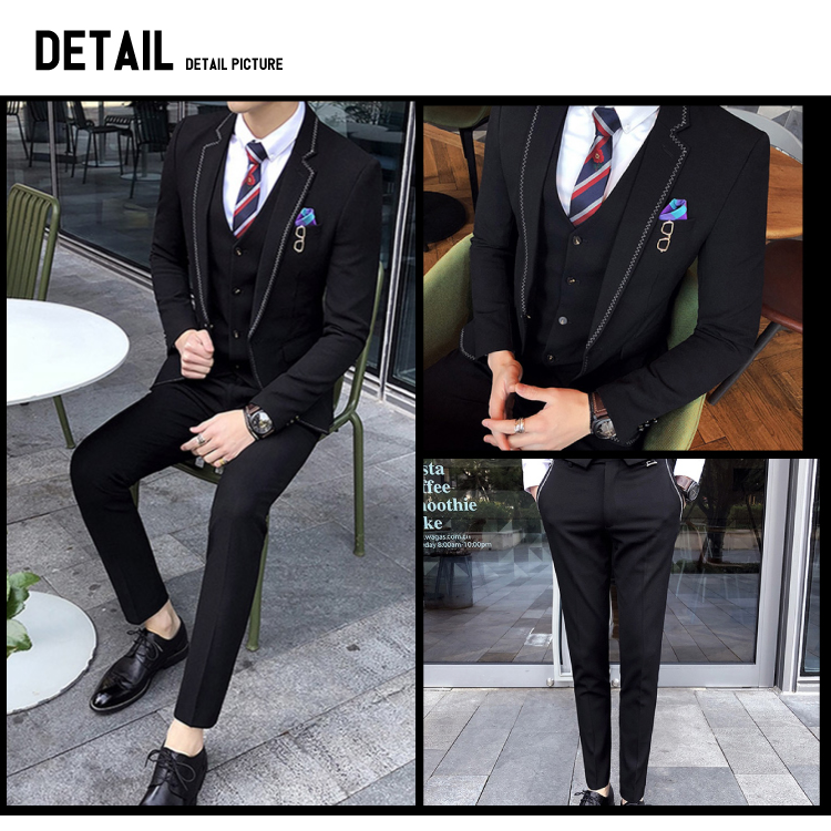 3点メンズスーツセットブラック色詳細