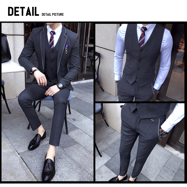 3点メンズスーツセットダークグレー色詳細