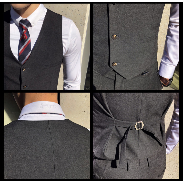 3点メンズスーツセットダークグレー詳細