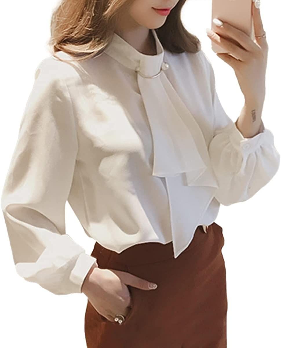 ブラウス レディース パール 立ち襟 長袖 スカーフタイ 女性らしい 大人 優しい エレガント 着回し デート ビジネス 通勤 トップス 秋 冬