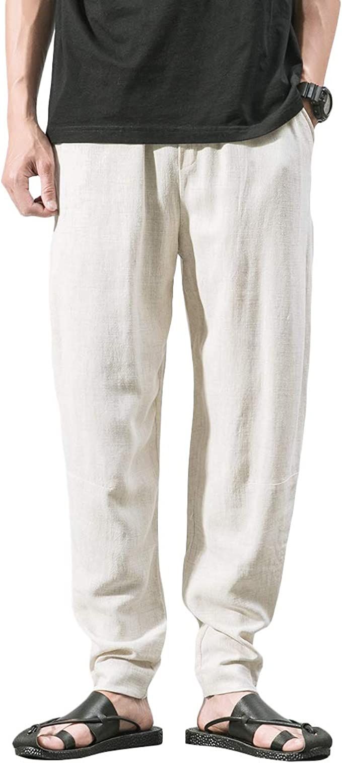 メンズ麻パンツ サルエルパンツ メンズ 麻ズボン  スラックスリネン カジュアル  裾リブ 涼しい ゆったり M-2XL 秋