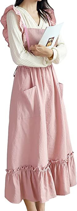 エプロン レディース かわいい おしゃれ フリル ポケット付き 肩掛け キッチン カフェ風 料理教室 北欧風 ワンピース