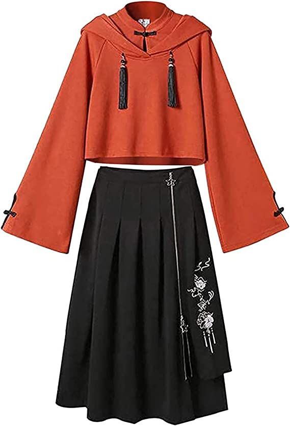 中華風 セットアップ パーカー ロングスカート チャイナ服 レディース 長袖 上下セット 可愛い 森ガール チャイナ風 おしゃれ 春秋 カジュアル