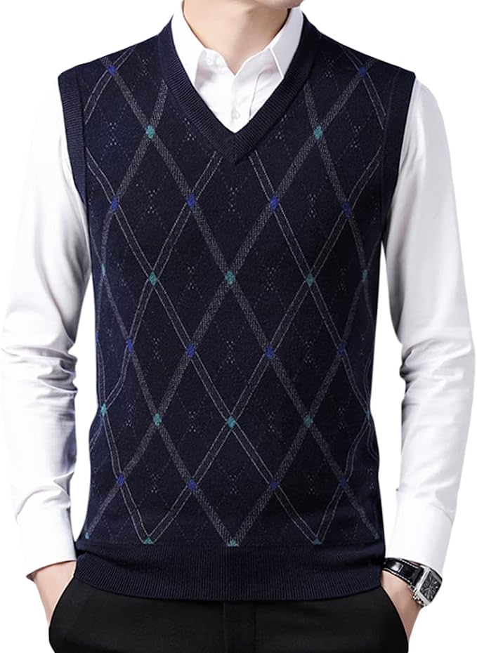 メンズ ベスト ニット 秋冬 セーター  キレイ vネック
