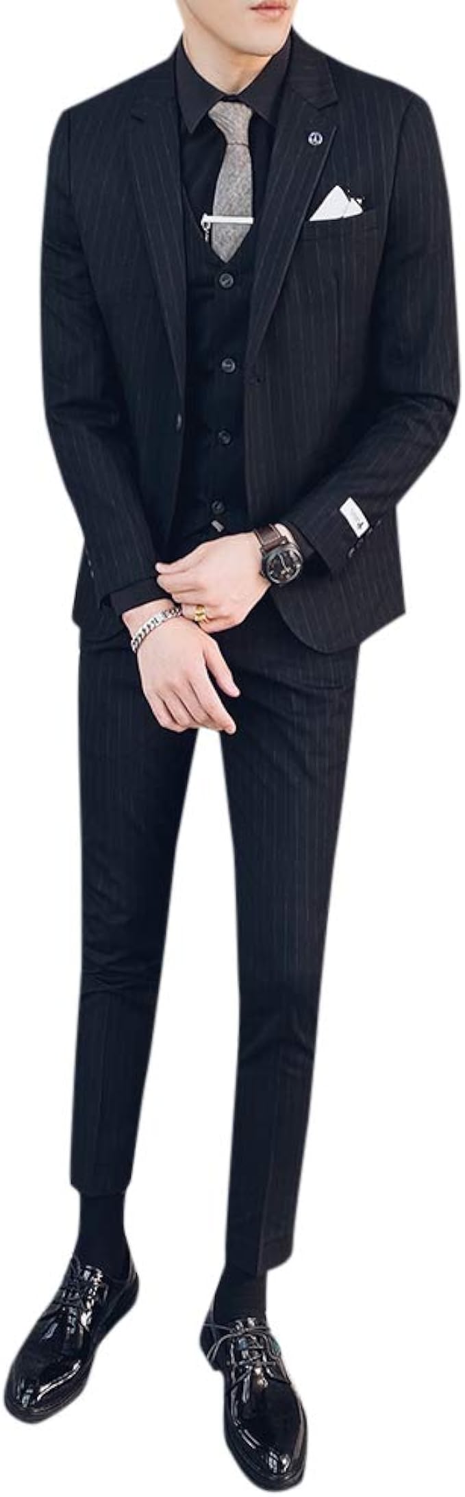 スーツ メンズ スリーピース ン ストラ柄 スリム 礼服 結婚式 卒業式