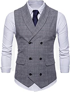 スーツ ベスト メンズ ジレベスト スリムフィット チェック柄 ダブルブレスト Vネック ノースリーブ オールシーズン対応 シルエット付き ビジネス フォーマル 仕立て 結婚式