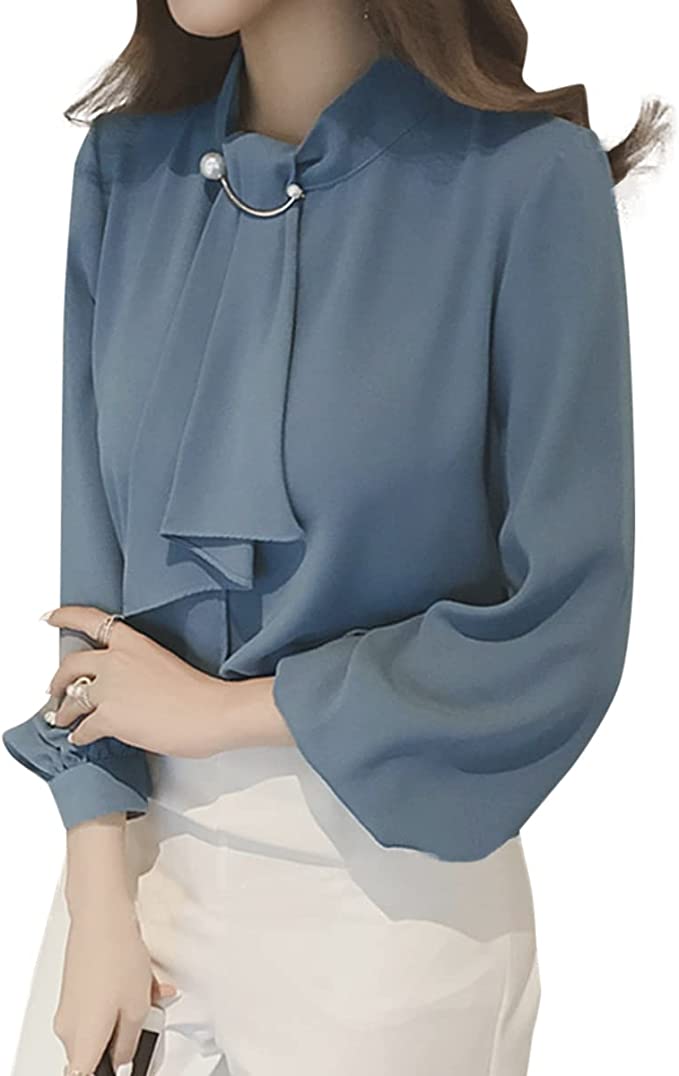 ウス レディース パール 立ち襟 長袖  優しい エレガント 着回し デート ビジネス 通勤 トップス 秋 冬